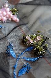 Broderie a l aiguille perles fil soie